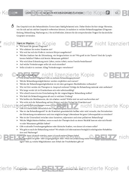Psychoonkologie: Leitfaden für ein Gespräch mit behandelnden Ärztinnen
