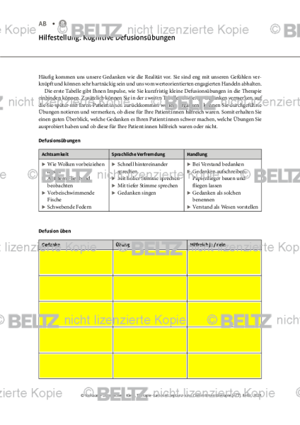 ACT: Hilfestellung: Kognitive Defusionsübungen