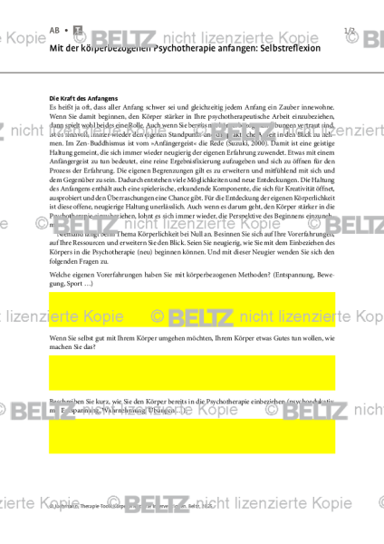 Körperorientierte Interventionen: Mit der körperbezogenen Psychotherapie anfangen: Selbstreflexion