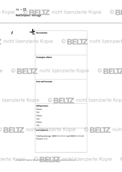 Suizidalität: Notfallplan – Vorlage