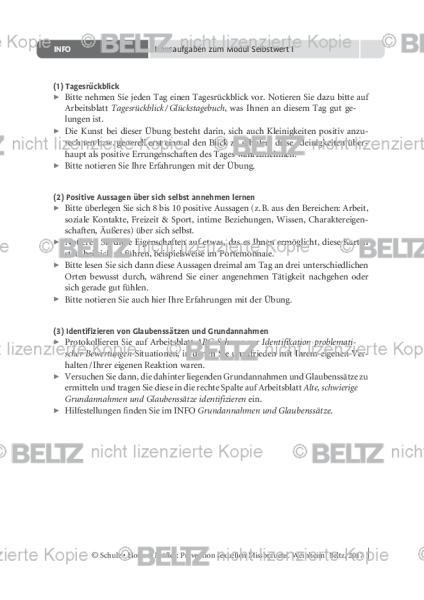 Prävention sexuellen Missbrauchs: Hausaufgaben zum Modul Selbstwert I