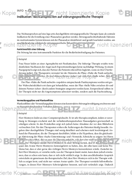 Plananalyse: Indikation: Nichtansprechen auf störungsspezifische Therapie