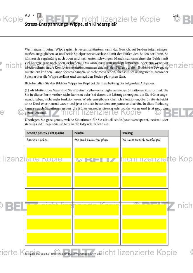 Peripartalzeit Stress Entspannungs Wippe Ein Kinderspiel Psychotherapietools 