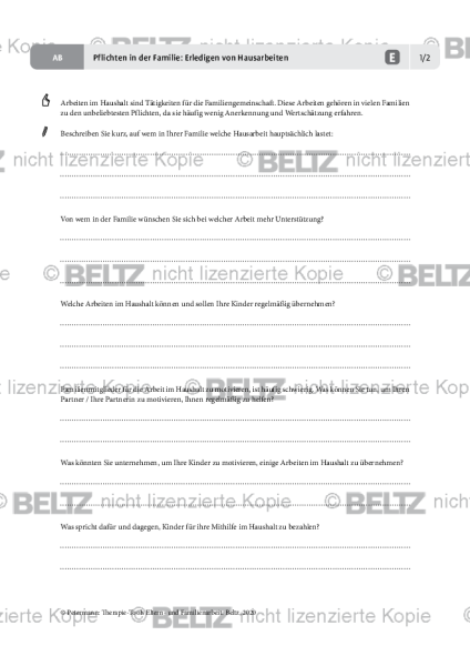 Familienarbeit: Pflichten in der Familie: Erledigen von Hausarbeiten