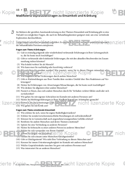 Kränkung und Einsamkeit: Modifizierte Explorationsfragen