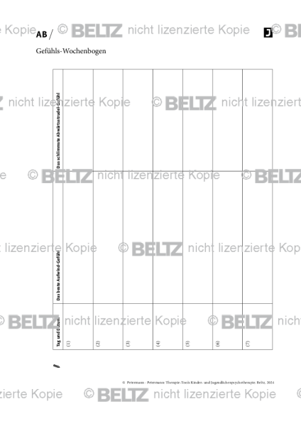 Kinder- und Jugendlichenpsychotherapie: Gefühls-Wochenbogen