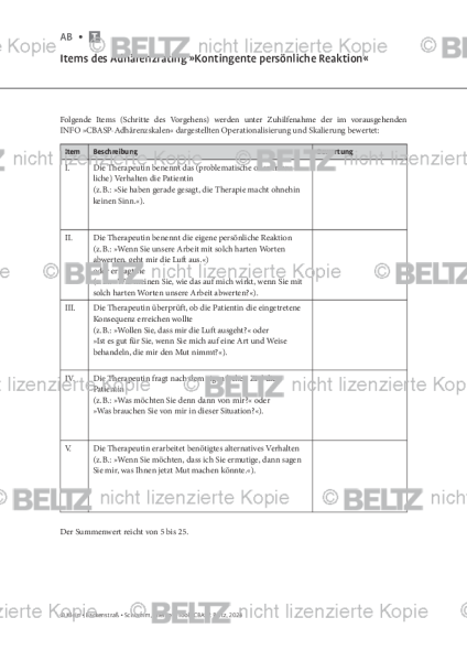 CBASP: Items des Adhärenzrating »Kontingente persönliche Reaktion« (KPR)