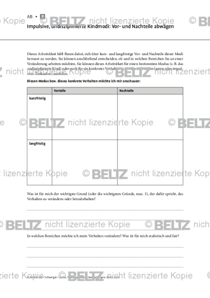 Schematherapie: Impulsive, undisziplinierte Kindmodi: Vor- und Nachteile abwägen