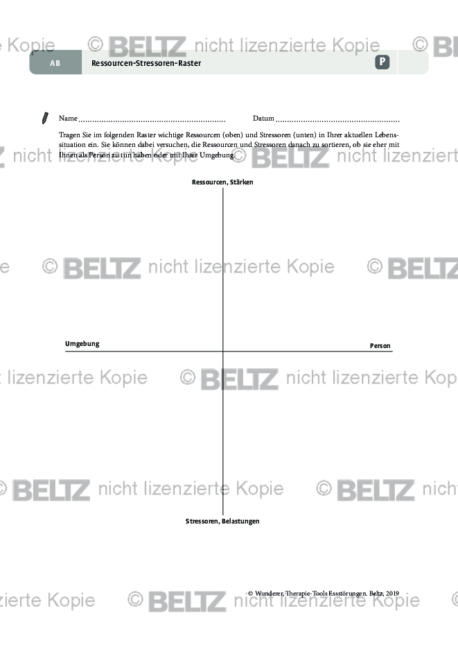 Essstörungen: Ressourcen-Stressoren-Raster | Psychotherapie.tools