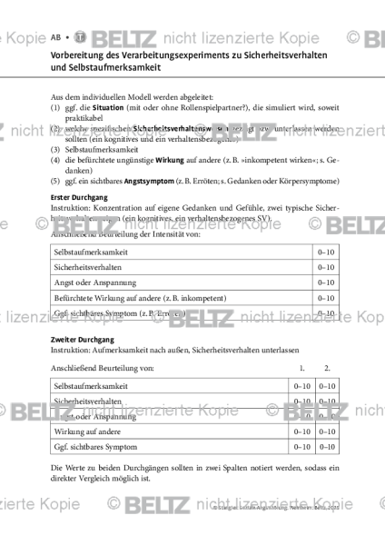 Soziale Angststörung: Vorbereitung des Verarbeitungsexperiments zu Sicherheitsverhalten und Selbstau