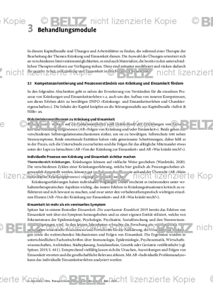 Kränkung und Einsamkeit: Einleitung Behandlungsmodule