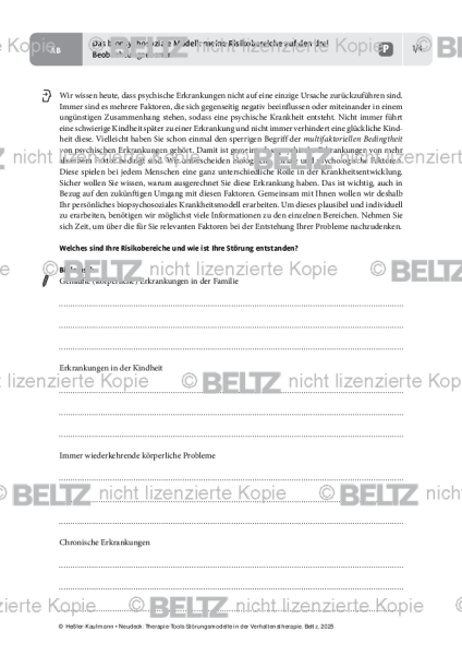 Störungsmodelle: Das biopsychosoziale Modell: meine Risikobereiche auf den drei Beobachtungsebenen