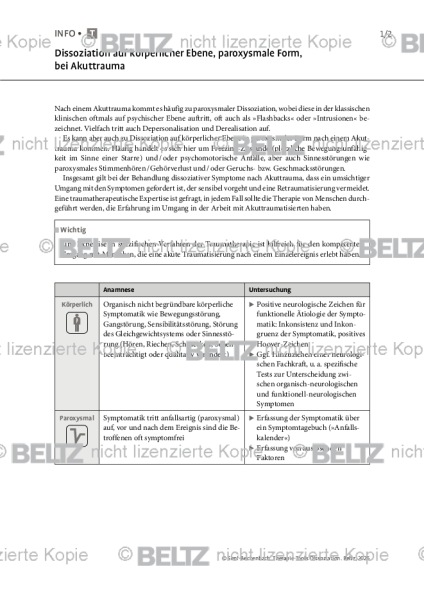 Dissoziation auf körperlicher Ebene, paroxysmale Form, bei Akuttrauma