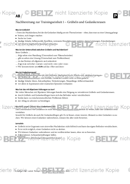 MKT-Bipolar: Nachbereitung zur Einheit 1 – Grübeln und Gedankenrasen