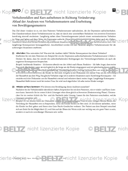 Depression: Ablauf der Analysen von Verhaltensmustern und Erarbeitung von Bewältigungsmustern