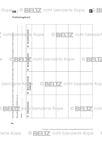 Kinder- und Jugendlichenpsychotherapie: Problemtagebuch