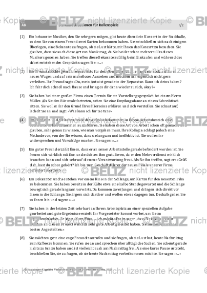 Depression: Standardsituationen für Rollenspiele
