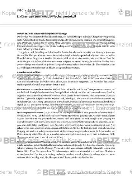 Schematherapie: Erklärungen zum Modus-Wochenprotokoll