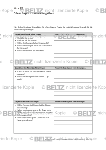 Motivierende Gesprächsführung: Offene Fragen – Formulierungsideen