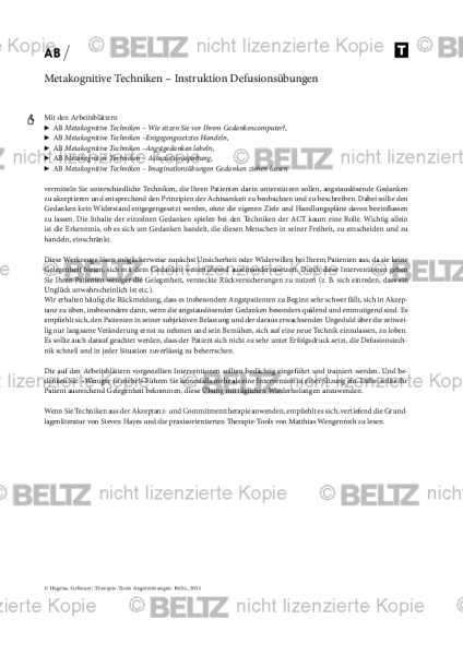 Metakognitive Techniken – Instruktion Defusionsübungen bei Angststörungen
