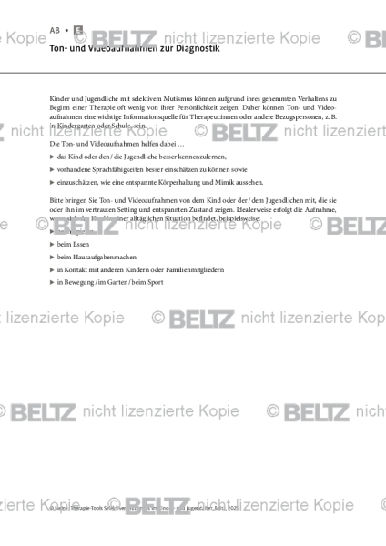 Selektiver Mutismus: Ton- und Videoaufnahmen zur Diagnostik