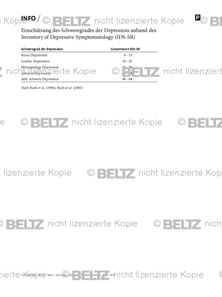 Einschätzung des Schweregrades der Depression anhand Inventory of Depressive Symptomatology (IDS-SR)