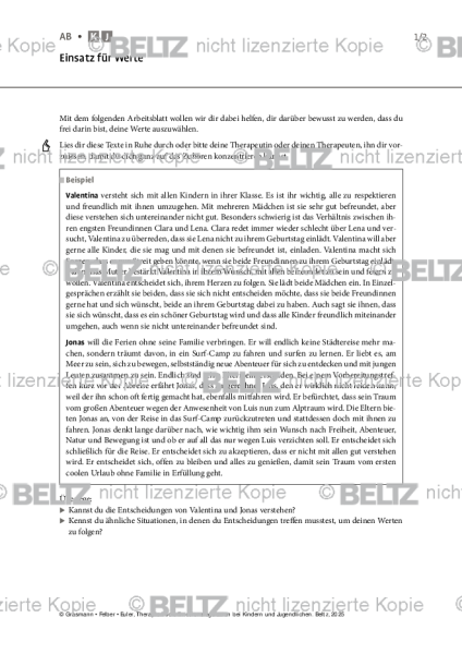 Emotionsregulation (K/J): Einsatz für Werte