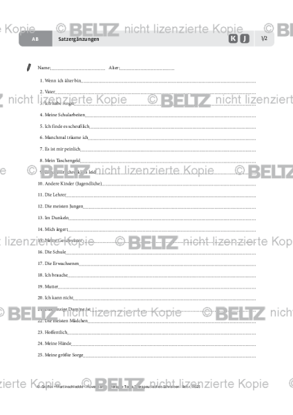 Therapeutisches Schreiben: Satzergänzungen