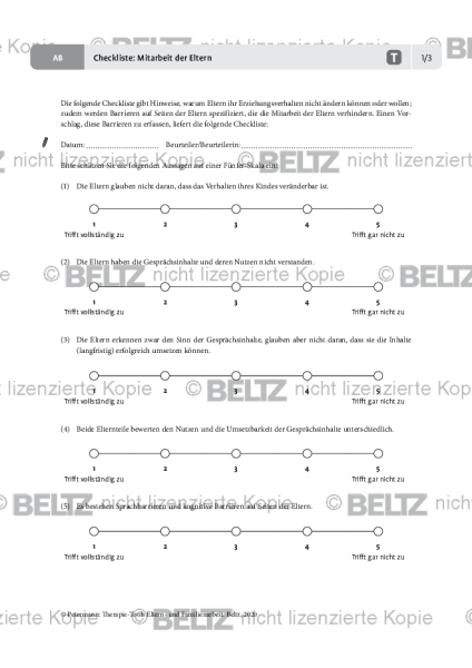 Elternarbeit: Checkliste: Mitarbeit der Eltern