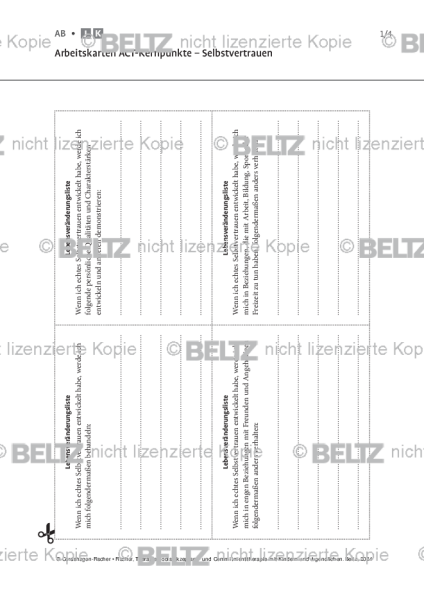 ACT mit Kindern und Jugendlichen: Arbeitskarten ACT-Kernpunkte – Selbstvertrauen