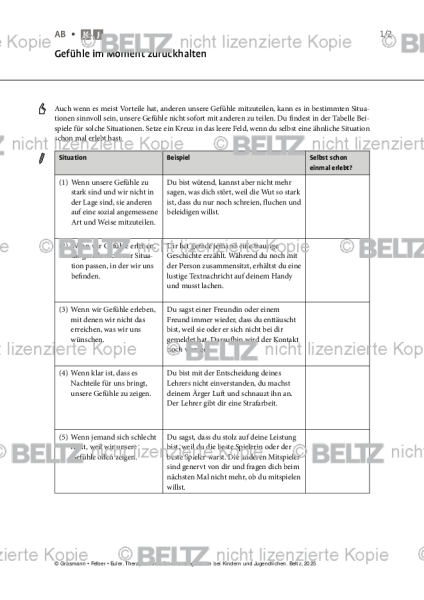 Emotionsregulation (K/J): Gefühle im Moment zurückhalten