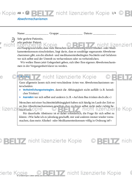 Alkoholabhängigkeit: Abwehrmechanismen