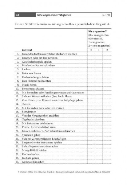 Kordial: Liste angenehmer Tätigkeiten | psychotherapie.tools