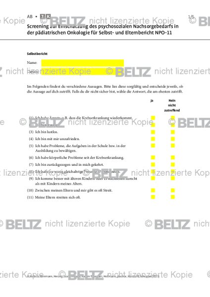 Progredienzangst: Screening zur Einschätzung des psychosozialen Nachsorgebedarfs ... NPO-11