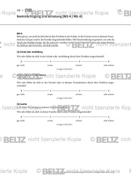 Angst bei Kindern und Jugendlichen: Beeinträchtigung und Belastung (BEE-K / BEL-K)