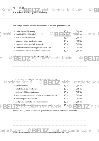 Depression: Freundschaftstest (für Mädchen)