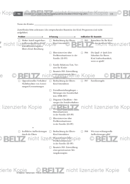 THOP: Checkliste: Indikation für Therapiebausteine des Eltern-Kind-Programms