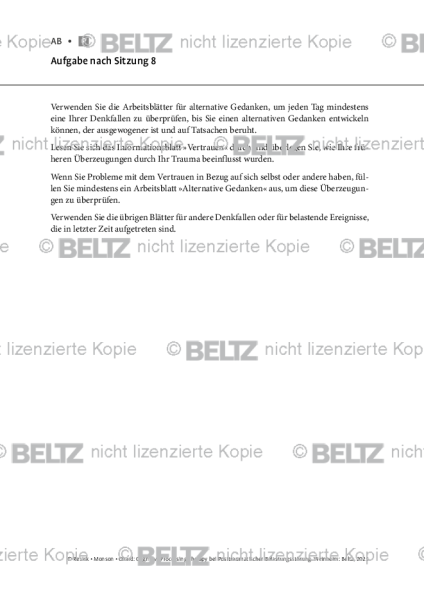CPT bei PTBS: Aufgabe Sitzung 8