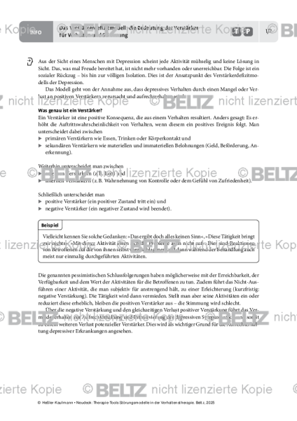 Störungsmodelle: Verstärkerdefizitmodell: Bedeutung der Verstärker für Verhalten und Stimmung