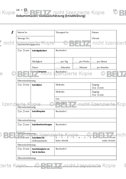 Suizidalität bei Kindern und Jugendlichen: Dokumentation Risikoabschätzung (Erstabklärung)