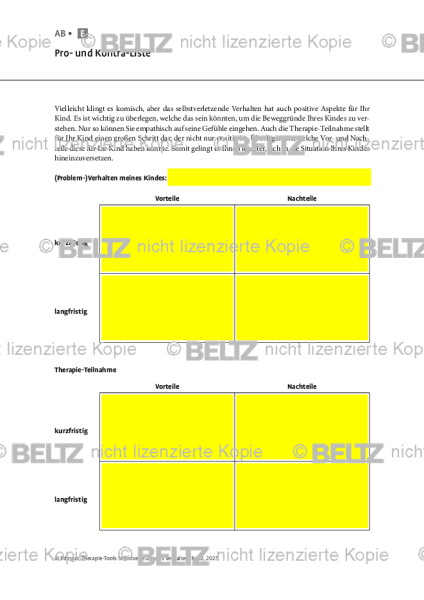 Selbstverletzendes Verhalten: Pro- und Kontra-Liste