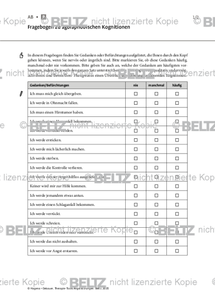 Angststörungen: Fragebogen zu agoraphobischen Kognitionen