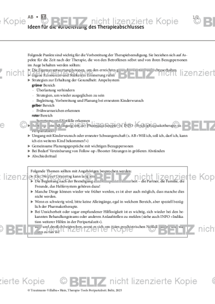 Peripartalzeit: Ideen für die Vorbereitung des Therapieabschlusses