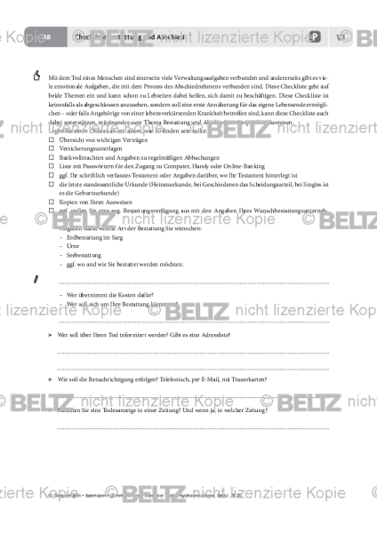Psychoonkologie: Checkliste Bestattung und Abschied