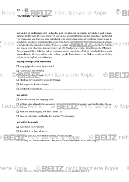 Depression: Checkliste: Suizidrisiko