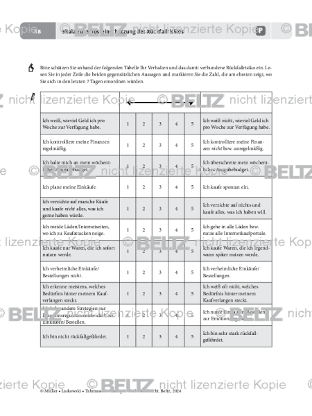 Kaufsucht: Skala zur Selbsteinschätzung des Rückfallrisikoverhaltens