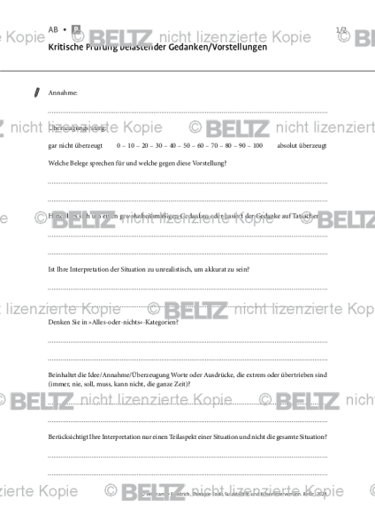 Suizidalität: Kritische Prüfung belastender Gedanken / Vorstellungen