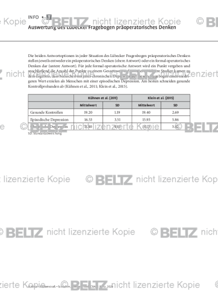 CBASP: Auswertung des Lübecker Fragebogen präoperatorisches Denken