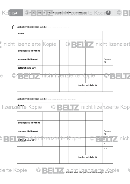 Durchführung der Bettzeitenrestriktion bei Schlafstörungen: Verlaufsprotokoll