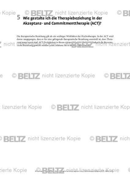 Einleitung Wie gestalte ich die Therapiebeziehung in der Akzeptanz- und Commitmenttherapie (ACT)?